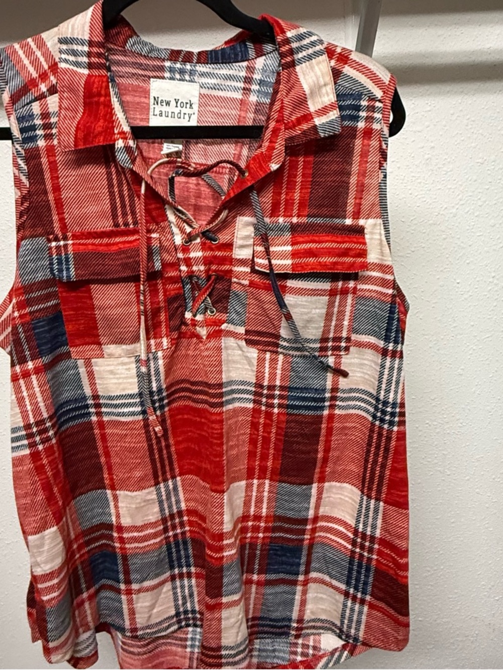 New York Laundry Red and Black Striped Sleeveless Top